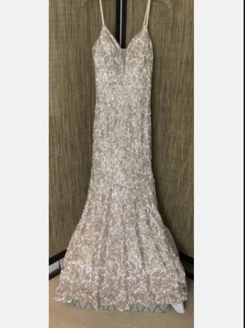 City Studio Rose Gold Sequin Spaghetti Strap Formal Gown